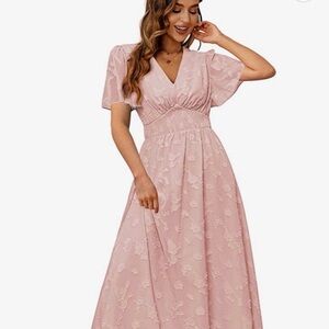 Simple Blush Pink Floral Maxi Bo Dress